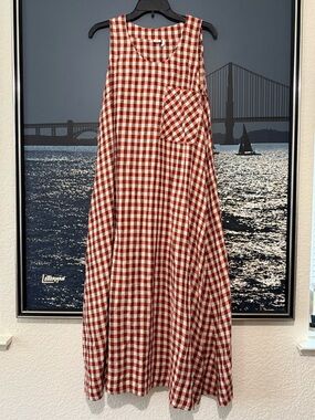 TOAST 100% Linen Gingham Maxi Swing Dress With Pockets Size S”